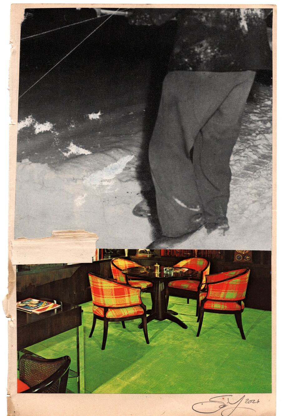 Original Mixed Media Modern Art Collage "Nécessaire" 5.75x9" Signed